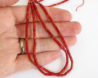 Bamboo Coral Beads, 15 Inch Strand, 5mm Full Strand Coral Beads, Red Coral Stick Beads, Tube Beads, Cor213