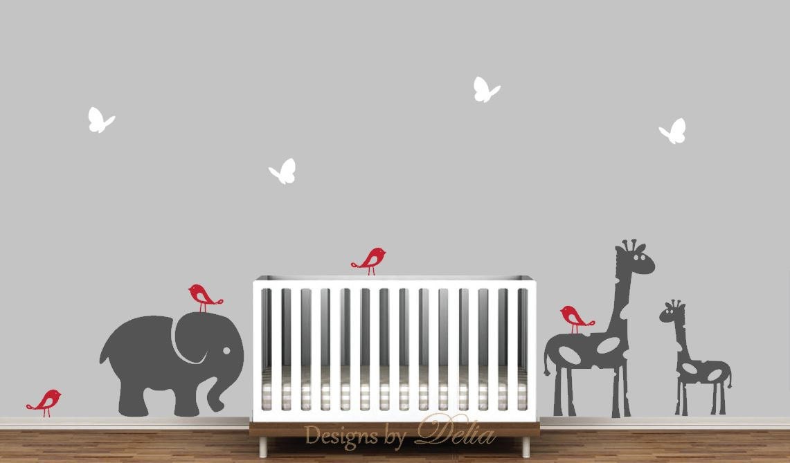 Nursery Wall Decal Elephant Giraffe and Baby Giraffe