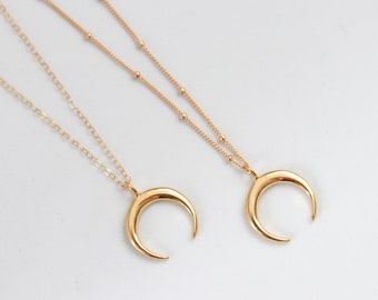 Crescent Moon Necklace - Double Horn Necklace - Layering Necklace - Bohemian Jewelry - Mother's Day Gift - Minimalist Necklace