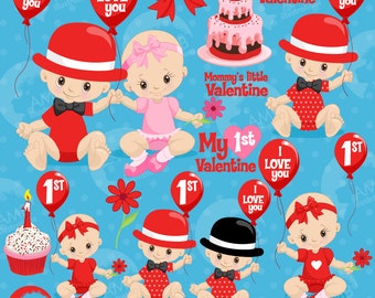 Valentine baby Clipart, Valentine Clipart, Love Clipart, Cute Baby Clip Art, commercial use, AMB-1580
