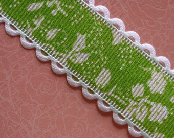 1 meter Ribbon green white stripe flowers