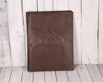 Vintage portfolio - Folding folder - Tooled two horse folder - Document folder - Brown paper folder - Embossed ornaments portfolio case