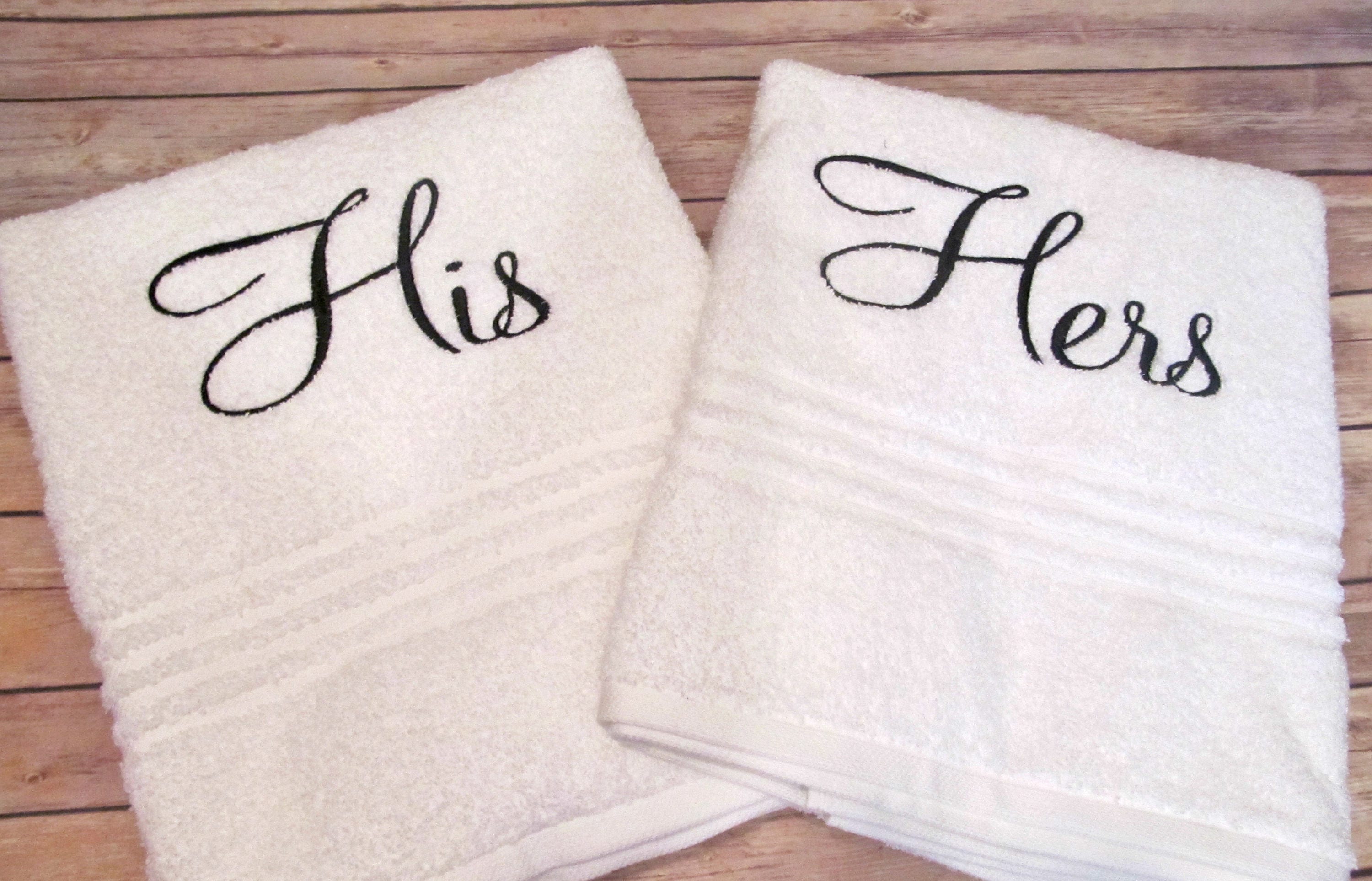 His and Hers Hand Towels Embroidered towels Bridal shower