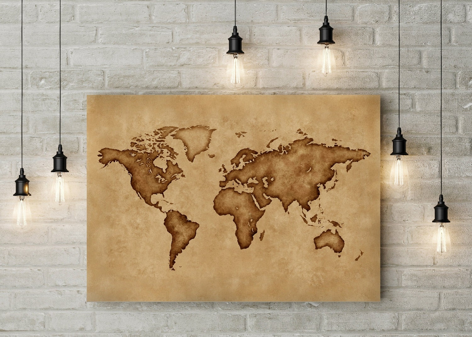 Silhouette Map of the World Old World Map Poster Old Burnt