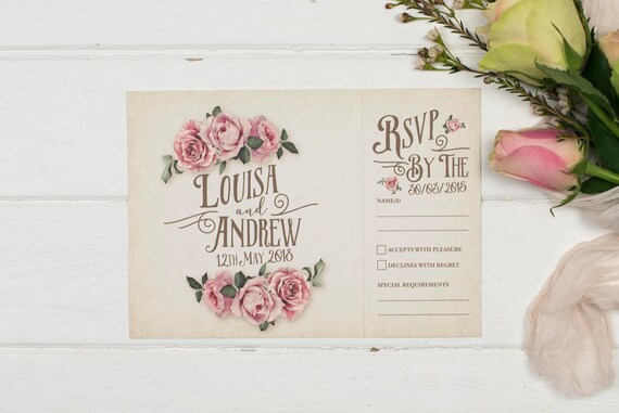 Rustic Wedding Invitation - A5 Ivory Rustic Rose