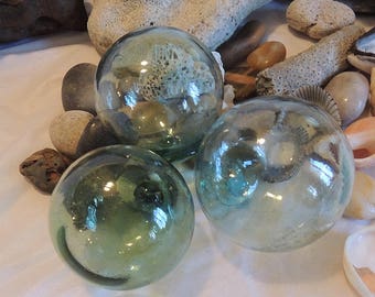 3 Japanese GLASS FISHING FLOATS.. Marks, Color Variations & Bubbles (#67)