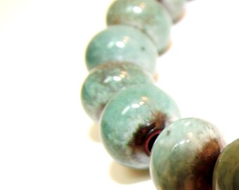 Enameled blue beads Turquoise handmade enamel beads for jewelry making
