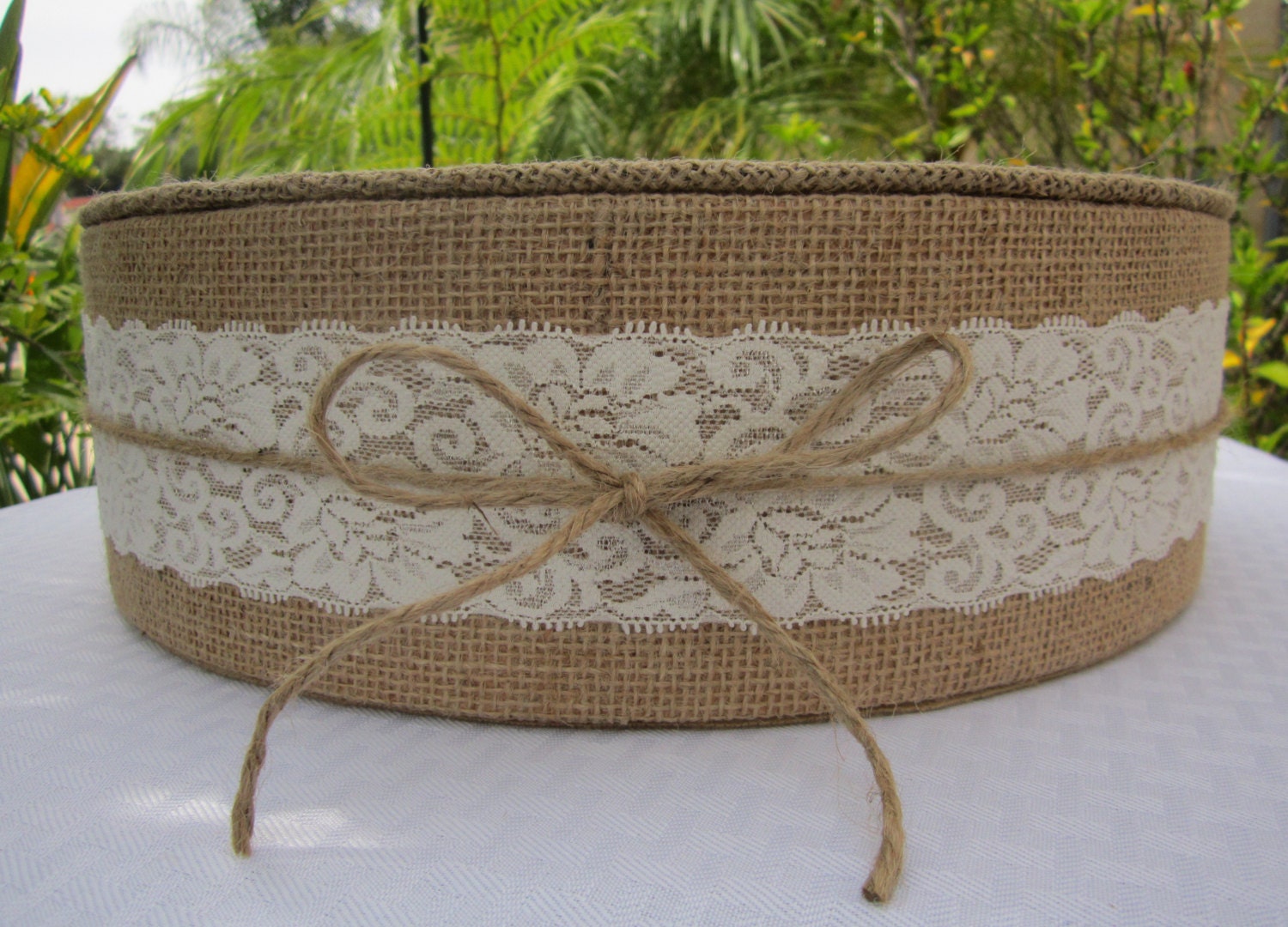 15 22 Burlap Lace Round Wedding Cake Stand 15 22 Burlap Lace Round Wedding Cake Stand