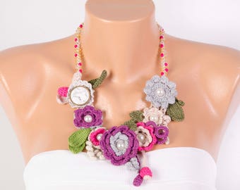 Crochet jewelry bip necklace fiber necklace