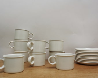Set of 9 Vintage White Midwinter Stonehenge Pottery Cups and Saucers - Made in England
