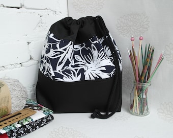Sock project bag, Drawstring knitting bag, Knitting project bag, Yarn project bag, Knitters gift bag, Project tote bag, Crochet project bag