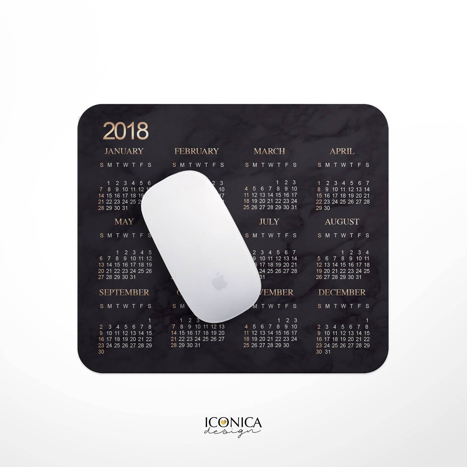 Mouse Pad Calendar Marble And Gold Desk Mouse Pad Personalized