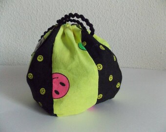 Pochon, purse or small cloth bag decorated with smiley