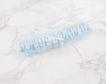 Lt. blue Lace Bridal Garter / Something Blue Wedding Garter / Bridal Lace Satin Garter / Toss Garter / Keepsake Garter / Bridal Shower Gifts
