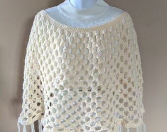Beautiful Crocheted Poncho in a Cream Color Yarn - size fits Medium to X Large