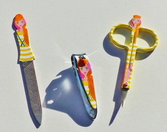 cut file and scissors yellow girl drawing manicure nail manicure kit