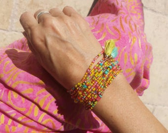 Tropique Long Seed Bead Wrap Bracelet, Necklace