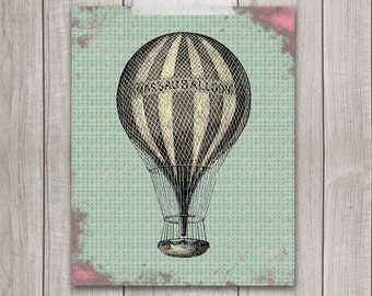 8x10 Printable Art, Vintage Hot Air Balloon, Wall Art, Nursery Art, Home Decor, Nursery Decor, Printable, Digital Download