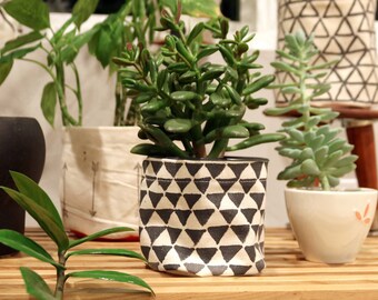 Hand painted flower pot cover - filled triangles