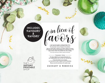 In lieu of favors template, In lieu of favors sign, Wedding favours signs, Wedding favor sign, Printable wedding favor template