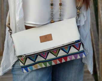 shoulder strap/Clutch Delta-white Fabiola Ricci