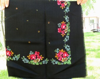 Vintage shawl Russian shawl Black shawl Russian scarf Black scarf Floral scarf Women shawl USSR shawl Soviet shawl Wrap Gift for women Shawl