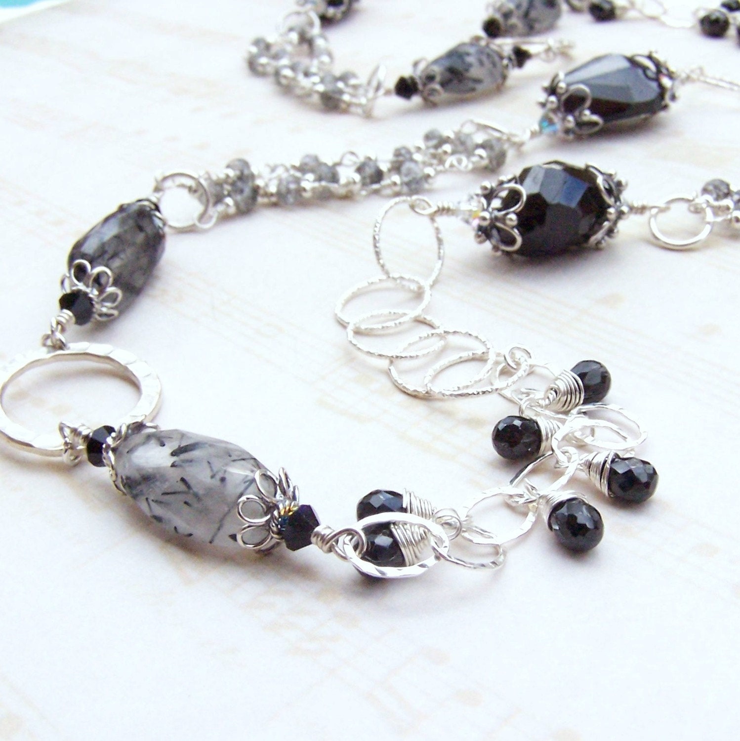 Black Gemstone Necklace Sterling Silver Tourmalinated