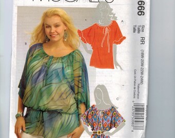 Misses Sewing Pattern McCalls M5666 M5666 Womens Tunic Tops Gathered Waist Plus Size 18W 20W 22W 24W Or 8-10-12-14-16 UNCUT