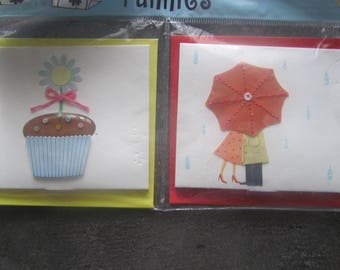 Set of 2 cards, place cards with envelopes - Cupcake and rain