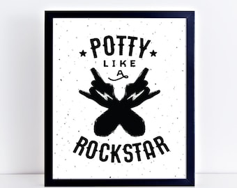 Potty Like A Rock Star Funny Bathroom Printable Art | Funny Bathroom Art Print | Potty Funny Bathroom Wall Art | Bathroom Wall Art |