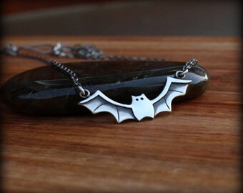 Bat necklace, Sterling silver bat jewelry