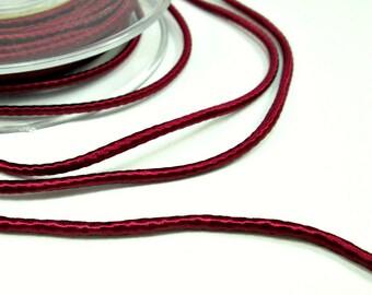 Wrapped silk cord, satin cord, burgundy, 2 meters