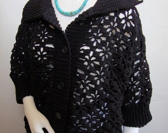 Crochet Cardigan, Black Cardigan, Merino Cardigan, Crocheted Cardigans, Cardigan Women, Cardigan Sweaters, Gift for Her, Available in M/L