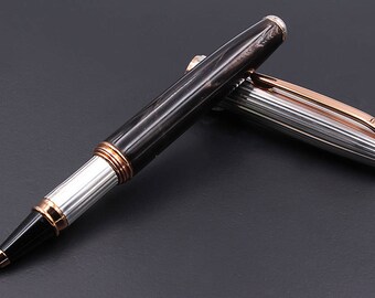 Rollerball Pen for Him Handturned in Natural Indian Oxhorn and Sterling Silver Italy