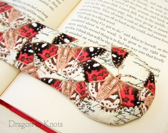 Book Weight - Cream-colored Cotton, Weighted Bookmark, Page Holder, Studying Aid, Hands free Reading, orange and black moths or butterflies
