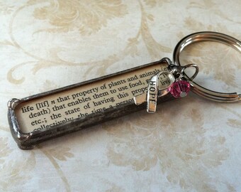 Soldered Glass Charm, Dictionary Definition Jewelry, Awareness Ribbon, Breast Cancer Survivor Gift, Embrace Life, Inspirational Charm