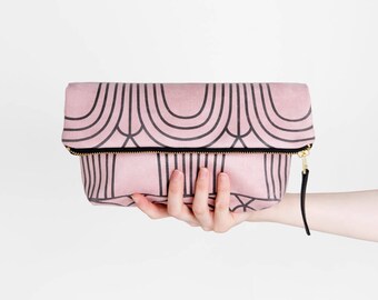 Pink Clutch Purse, Vegan Suede Handbag, , Suede Foldover Bag, Dusty Rose Purse, Wedding Clutch, Girlfriend Gift For Her, Christmas Gift