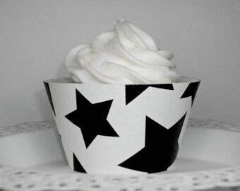 NEW! Black & White Stars Cupcake Wrappers • birthday party decor • baby showers • celebrations (Set of 12+) Wrap your cupcakes in style!