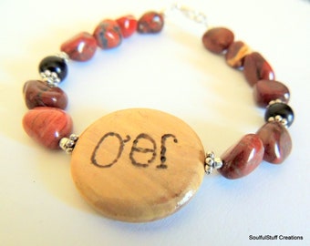 Brecciated Jasper Nugget and Onyx Bracelet, Cherokee Language, Best Friend Jewelry