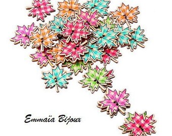 6 buttons leaves maple wooden 32 mm