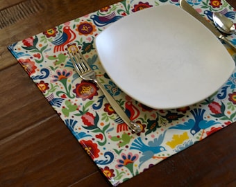 Placemats DOUBLE SIDED Laminated Cotton, wipe clean, La Paloma with choice of solid back