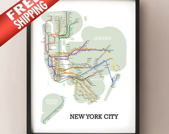 New York City Metro Subway Style Map Art Print