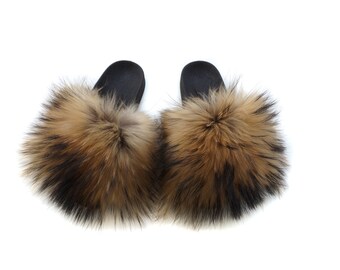 Fur slides, Fox Fur Slippers, Mother's day gift, Handmade Slippers, Fur Slippers, Warm Slippers,Real Fur Slippers,Gift for Her F855