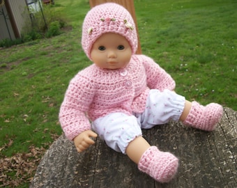 15" Doll Sweater, Hat & Shoes, baby doll clothes, doll shoes, doll hat, handmade for 15" bitty baby type doll