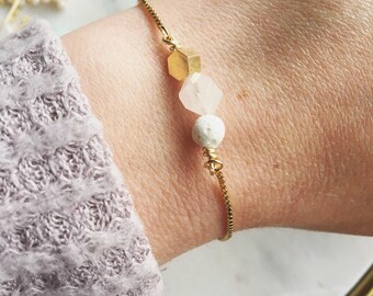 Lava and rose quartz essential oil bracelet, essential oil bracelet, adjustable gold bracelet