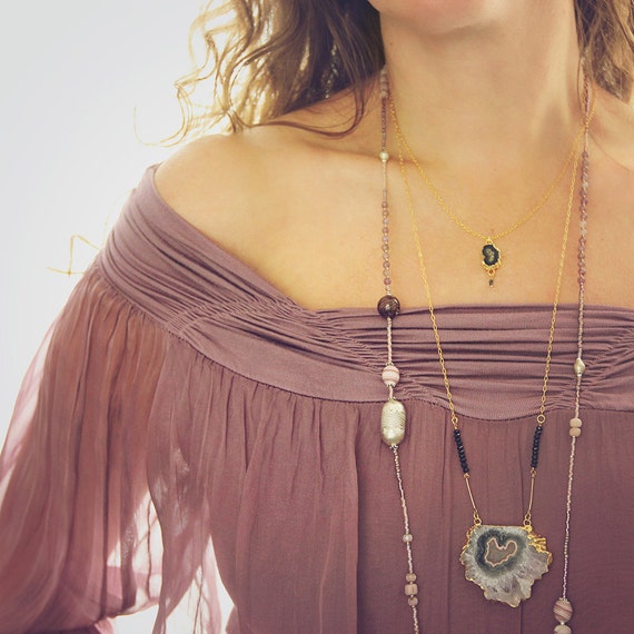 Long Amethyst Statement Necklace - Boho Luxe Amethyst Jewelry