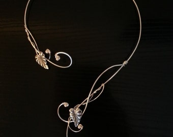 Medieval Renaissance circlet torc silver necklace leaf pearl wedding elven
