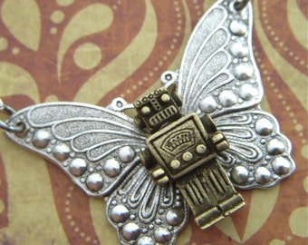 Butterfly Robot Necklace Flying Silver Wings Introducing The ROBOTTERFLY Original Design By Cosmic Firefly