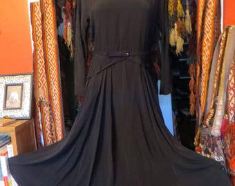 SALE Hollywood Bombshell Black 40s Dress with Elaborate Button Trim