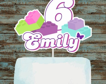 Girl Building Blocks Printable Cake Topper, Building Blocks Centerpieces, Building Blocks Birthday Party Decorations, Building Bricks Party